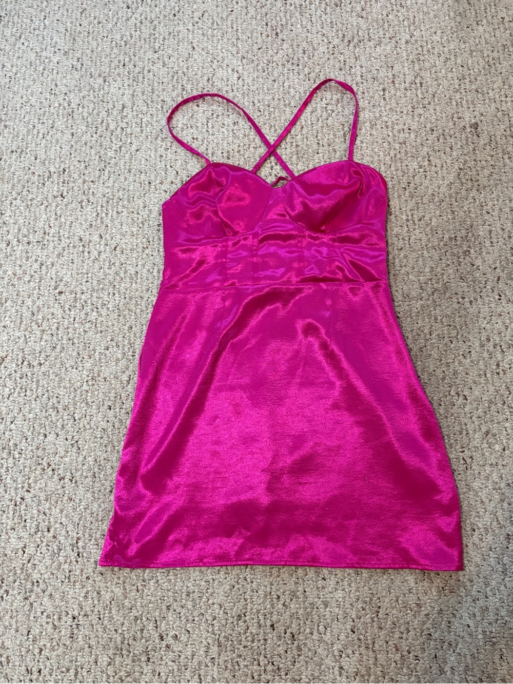 wild fable Hot Pink Satin Strappy Mini Dress